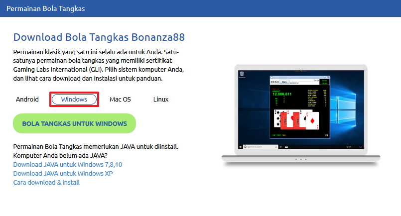 Screenshot panduan install permainan bola tangkas bonanza88 windows 9